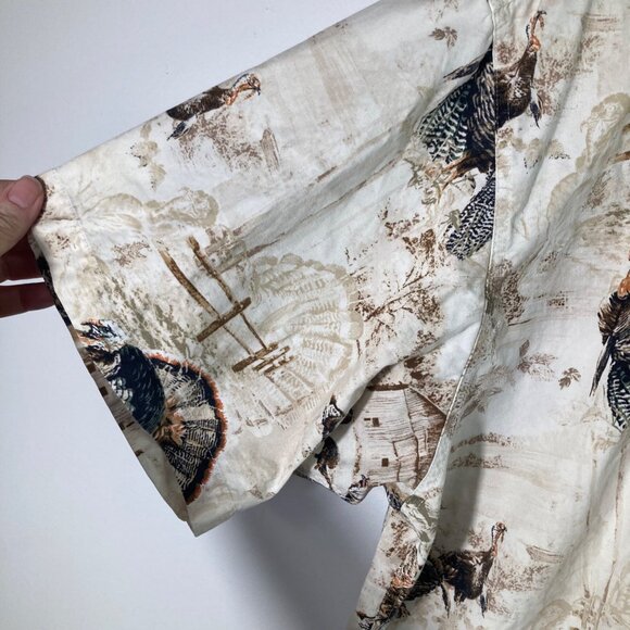 Mens North River Hunting Turkey Button Shirt Short Sleeve 2XL Cream Brown Cotton - Picture 4 of 7